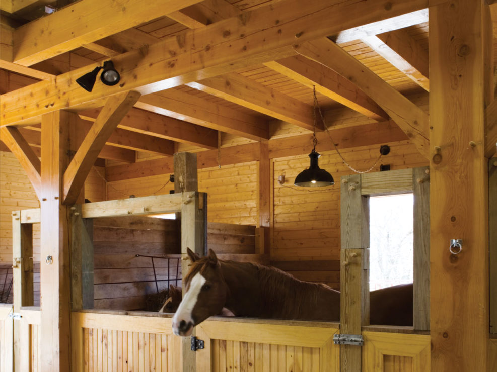 Timber Frame Barn Horse Stalls and Hay Loft