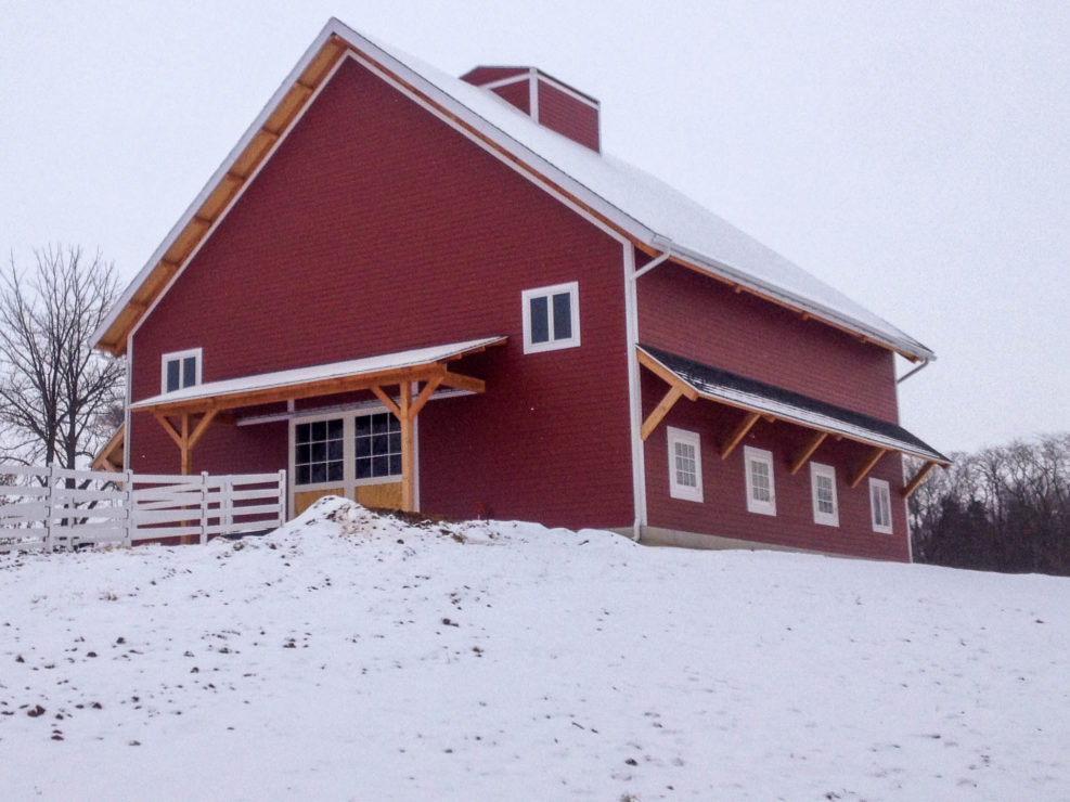 Timber Frame Barn in Snow