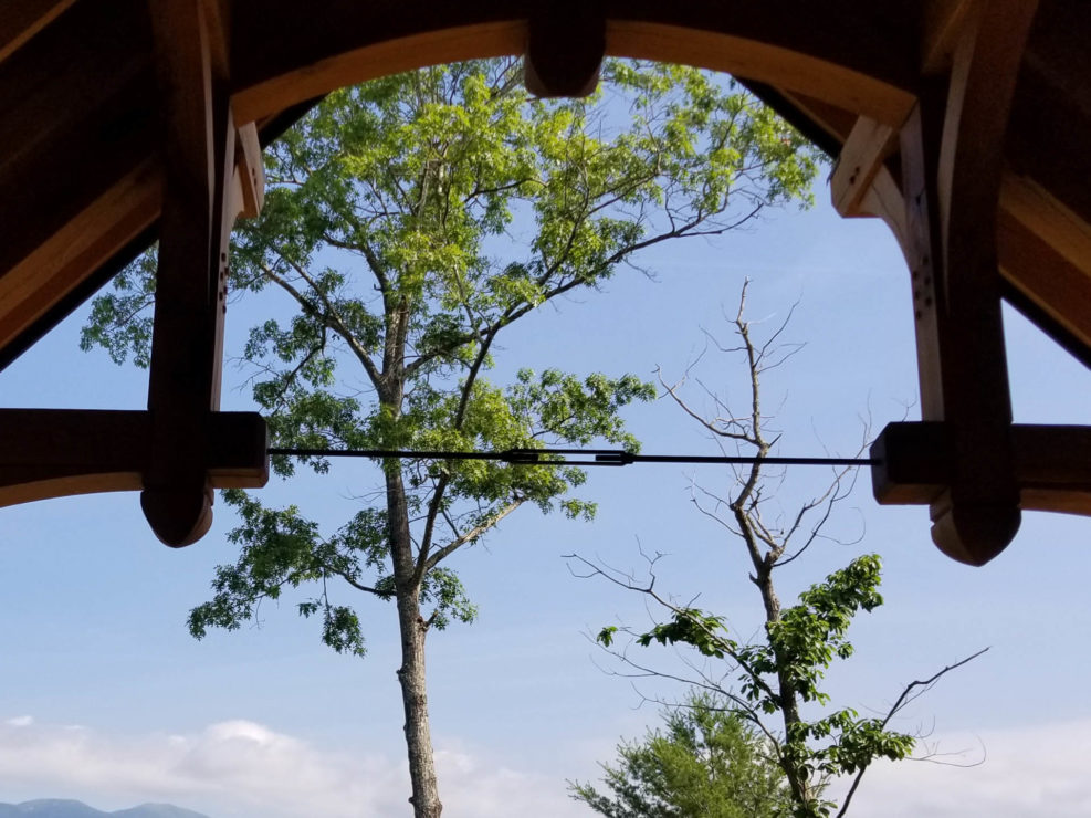 Timber Frame Covered Deck with Hammerbeam Truss