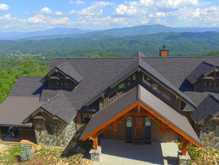 Timber Frame Home Exterior Aerial View