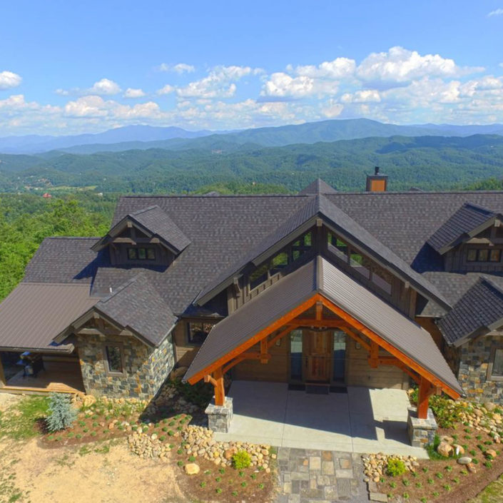 Timber Frame Home Exterior Aerial View