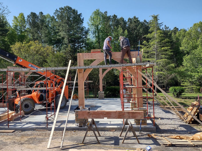 Stallings Pavilion - Constructing corner elements with scaffolding