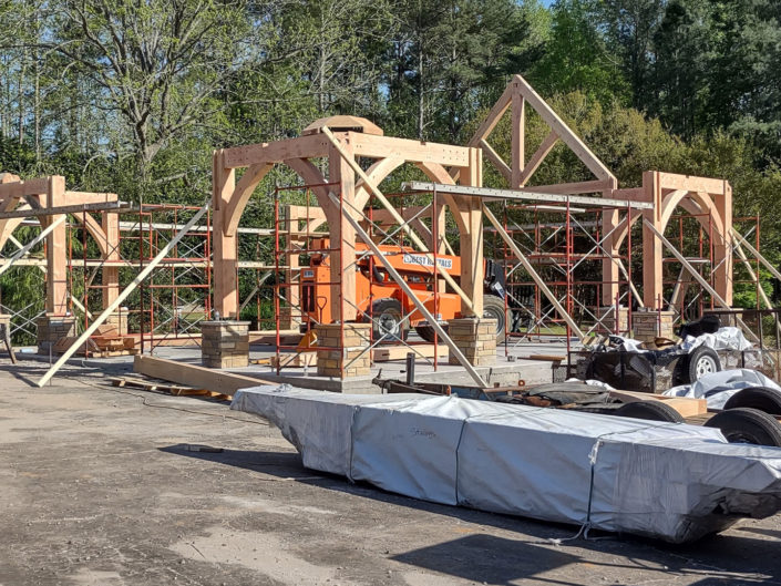 Stallings Pavilion - Constructing corner elements with scaffolding