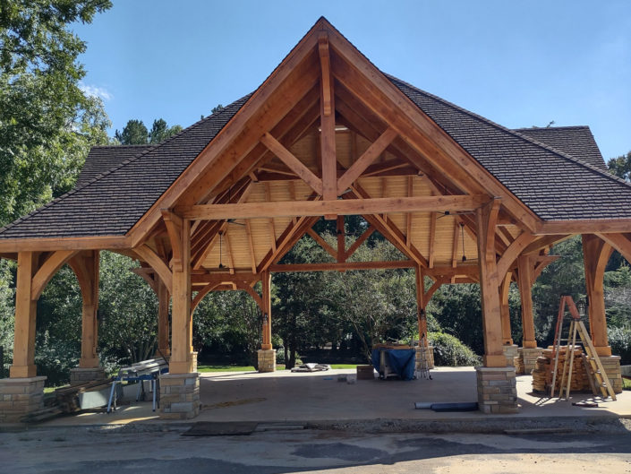 Stallings Pavilion timber frame king post truss